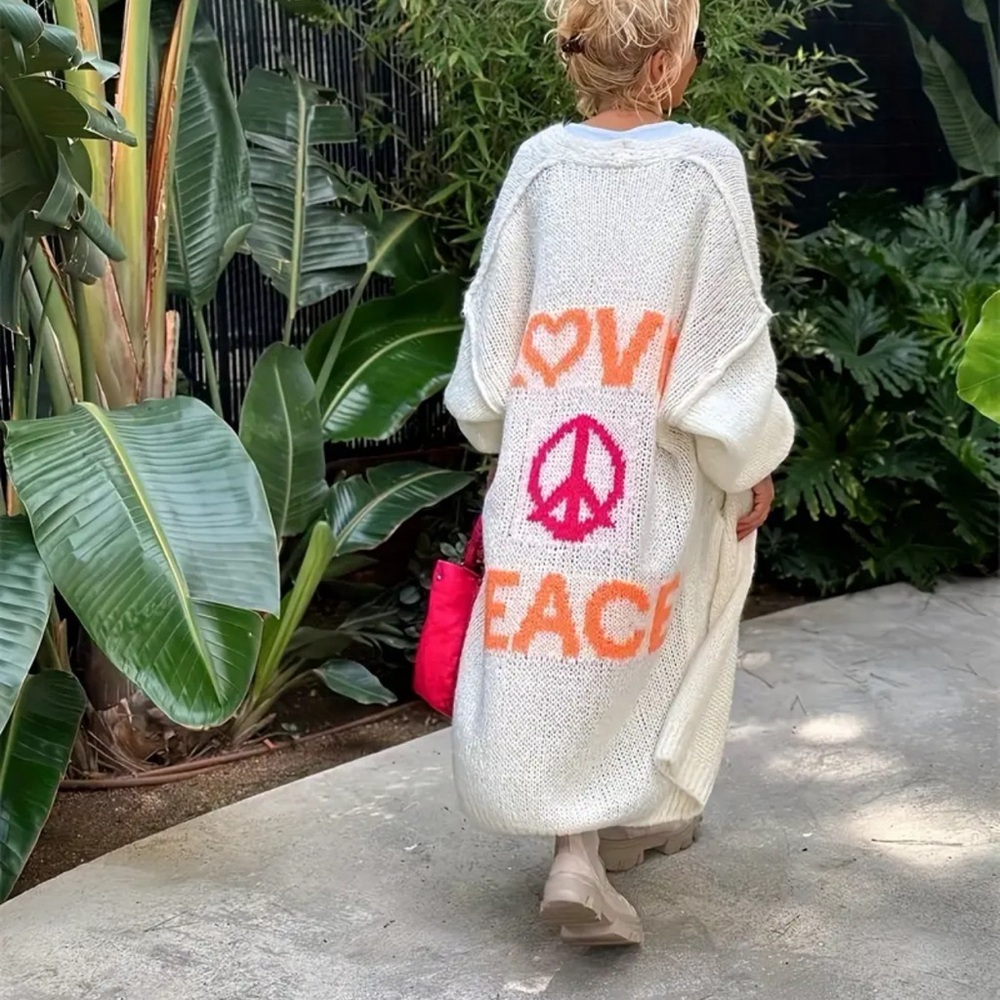 NEW!  Peace Sign Pattern Open Front Cardigan. XL (12).